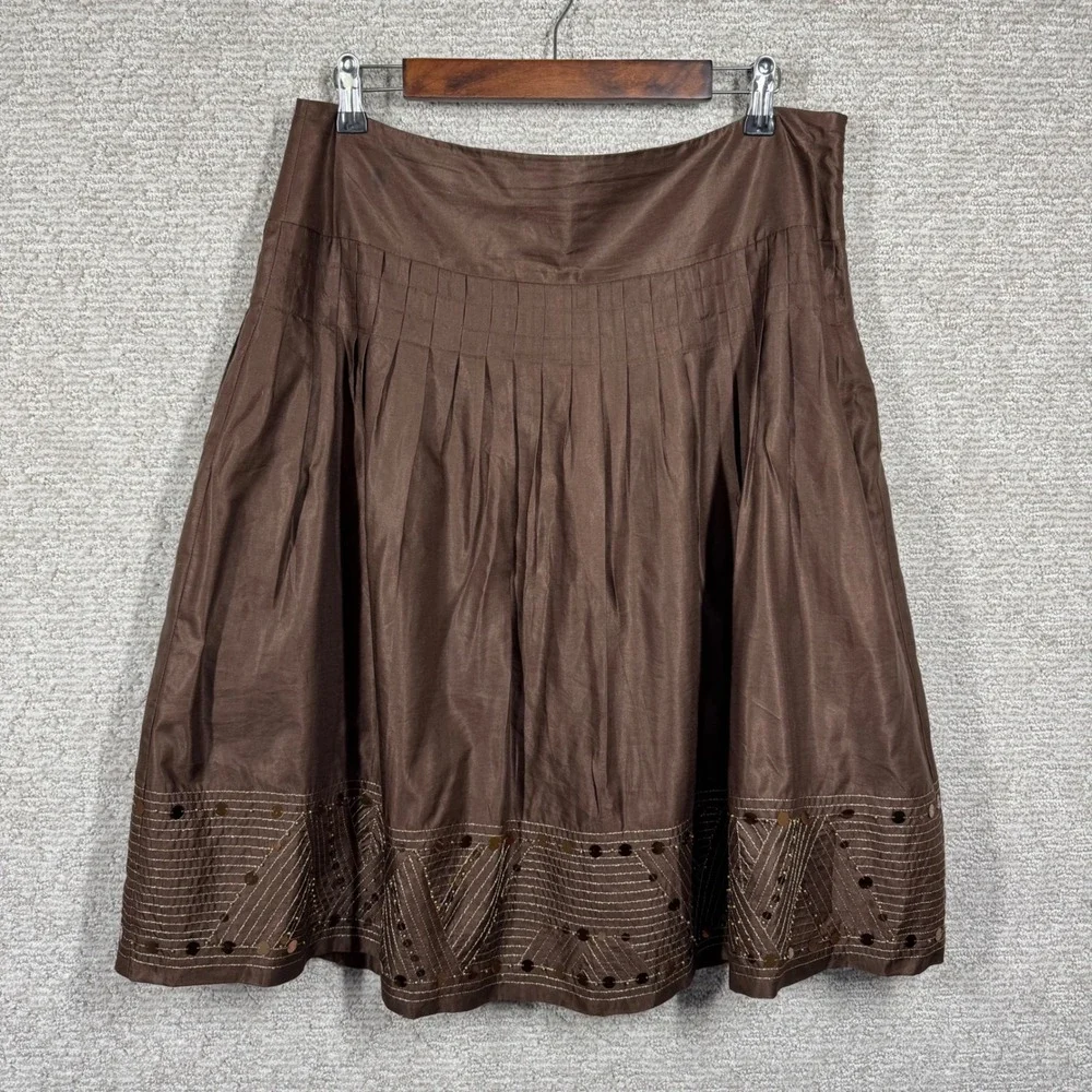 Alfani Sequin Skirt Women's 12 Brown Pleated A Line Embellished Boho Indie Party
